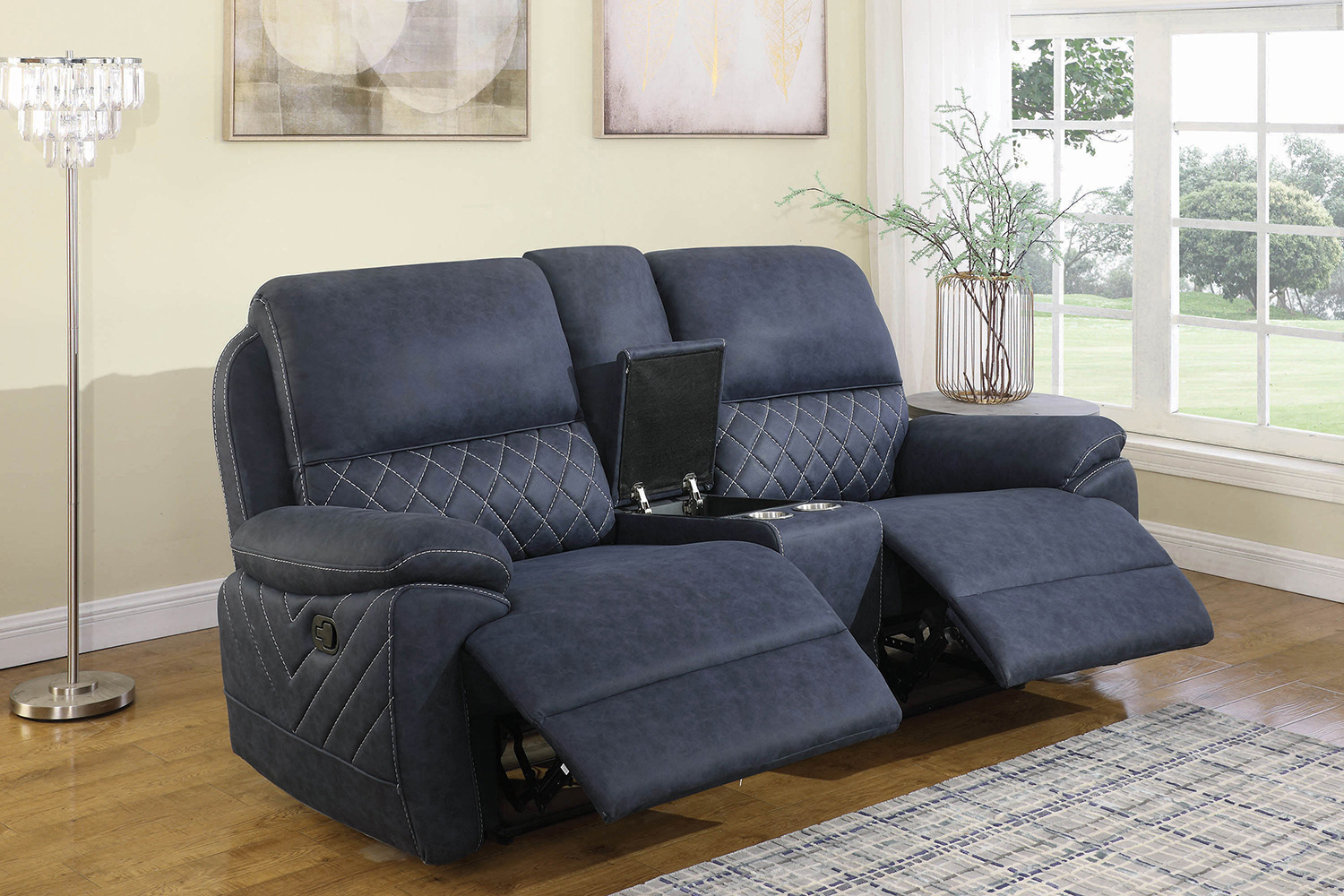 Coaster Variel Upholstered Tufted Motion Loveseat with Console - Blue