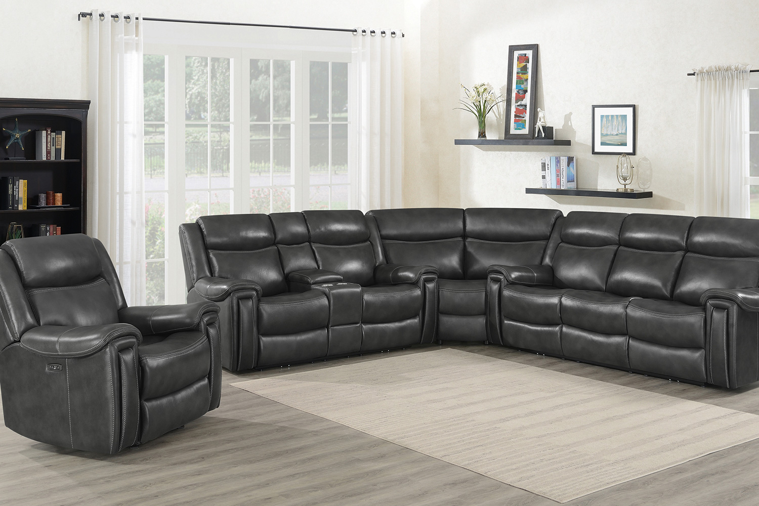 Coaster - Shallowford 3-Piece Upholstered Power Sectional in Hand Rubbed Charcoal