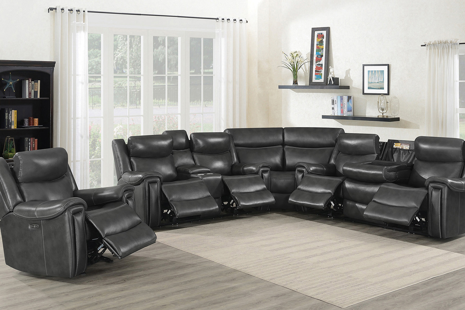 Coaster - Shallowford 3-Piece Upholstered Power Sectional in Hand Rubbed Charcoal