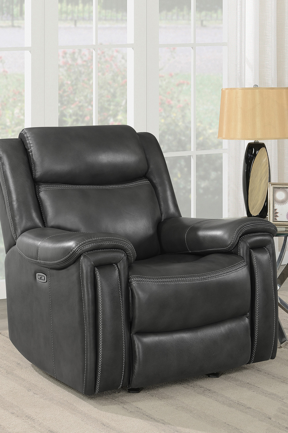 Coaster™ Shallowford Upholstered Power Glider Recliner - Hand Rubbed Charcoal