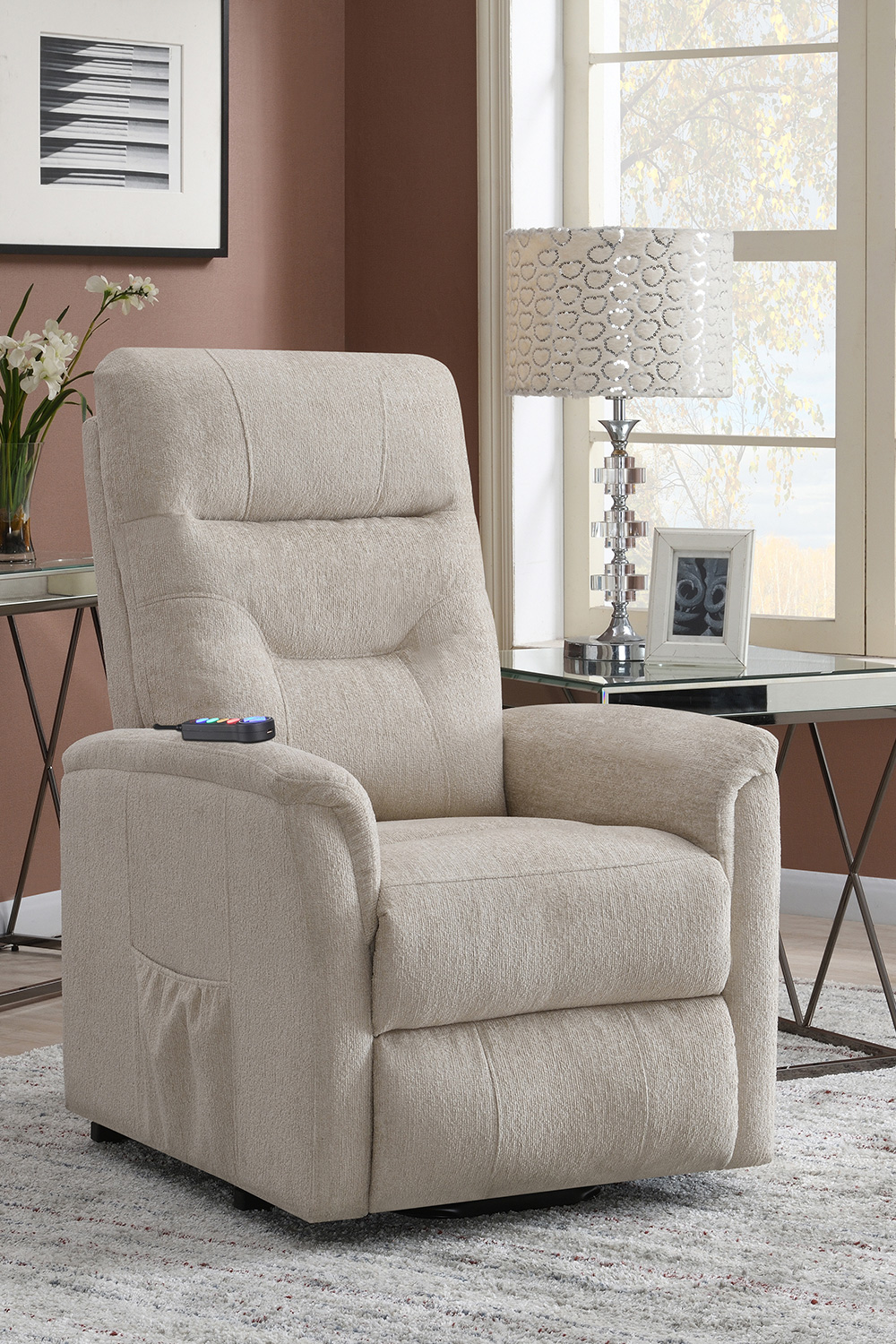 Coaster™ Power Lift Recliner with Storage Pocket - Beige