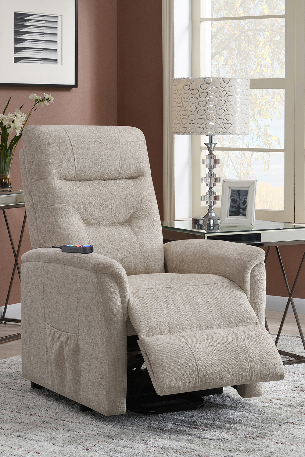 Coaster™ Power Lift Recliner with Storage Pocket - Beige