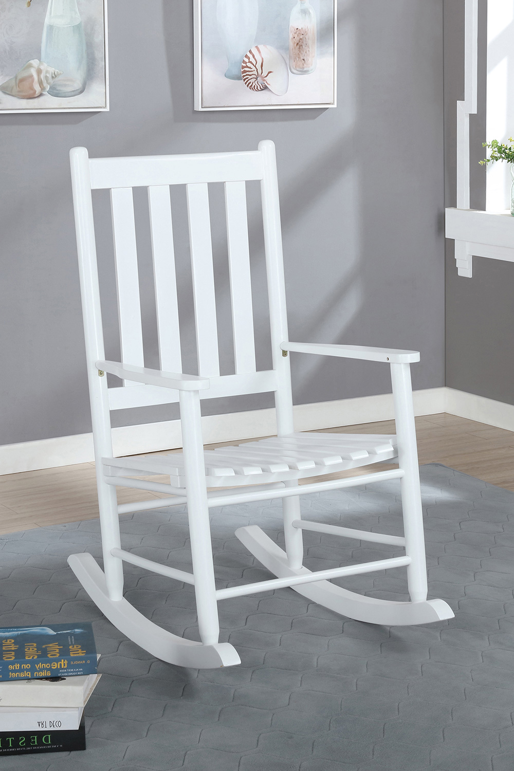 Coaster Slat Back Wooden Rocking Chair - White