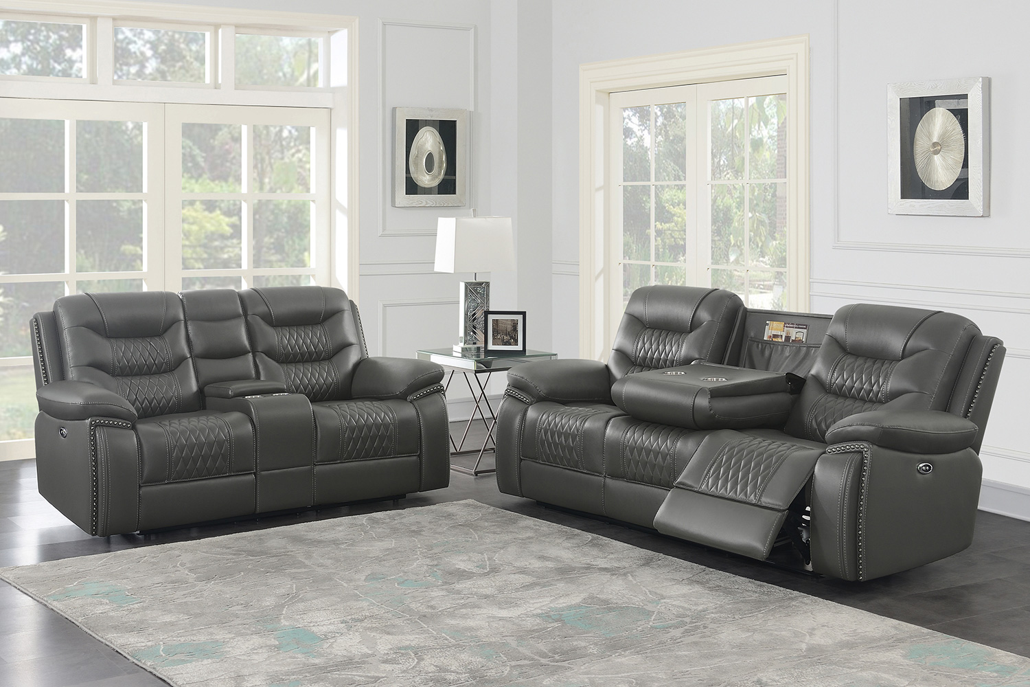 Coaster Flamenco Tufted Upholstered Motion Sofa - Charcoal