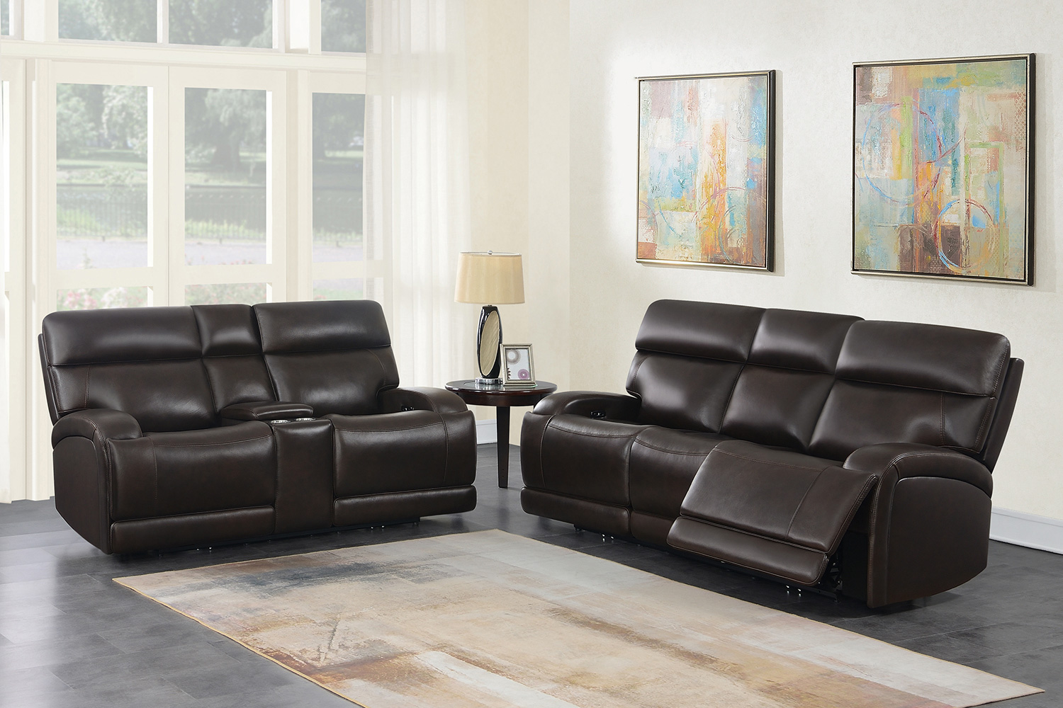 Coaster Longport Upholstered Power Loveseat with Console - Dark Brown