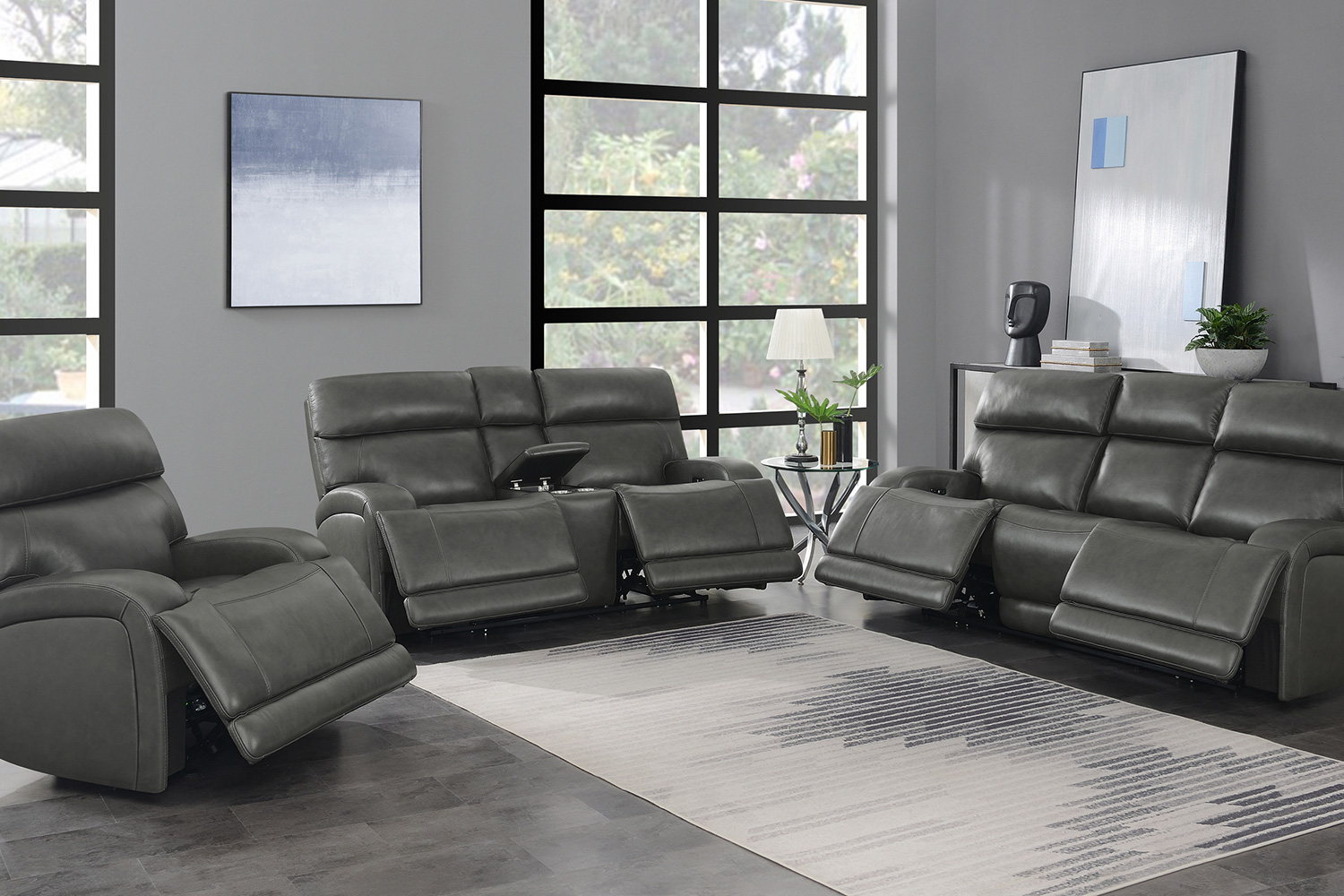 Coaster Longport 3-Piece Upholstered Power Living Room Set - Charcoal