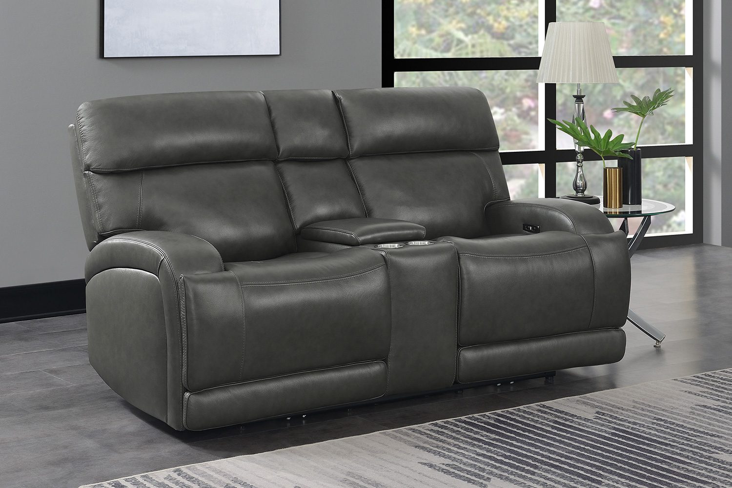 Coaster Longport Upholstered Power Loveseat with Console - Charcoal