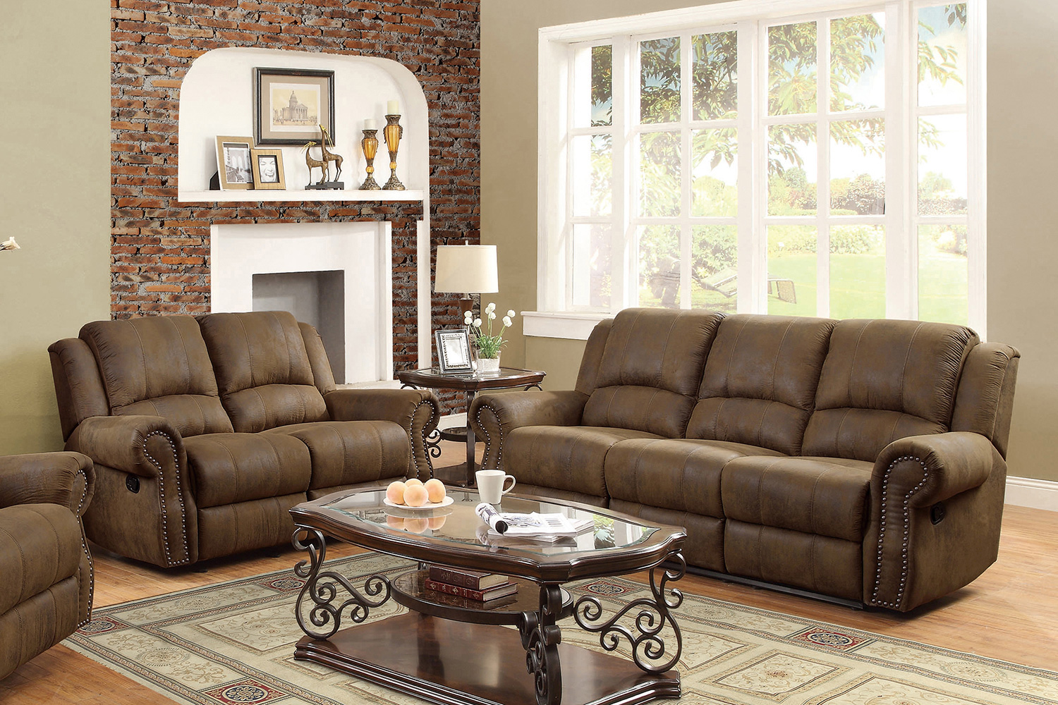 Coaster Sir Rawlinson Rolled Arm Motion Sofa with Nailhead Trim - Buckskin Brown