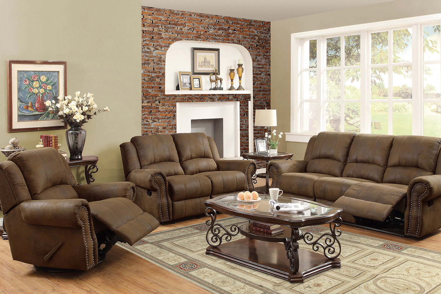 Coaster Sir Rawlinson Rolled Arm Motion Sofa with Nailhead Trim - Buckskin Brown