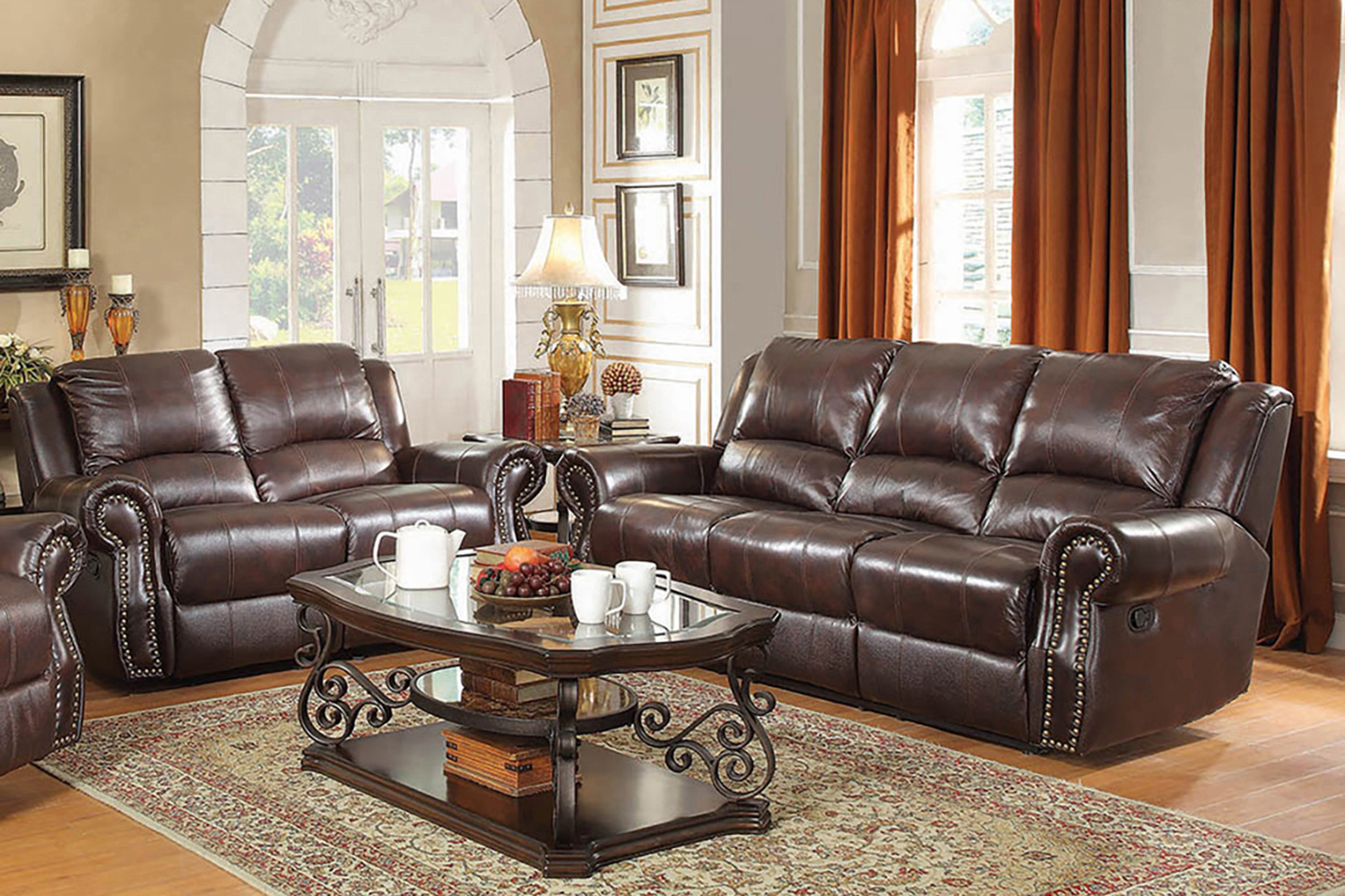 Coaster Sir Rawlinson Nailhead Trim Motion Sofa - Dark Brown