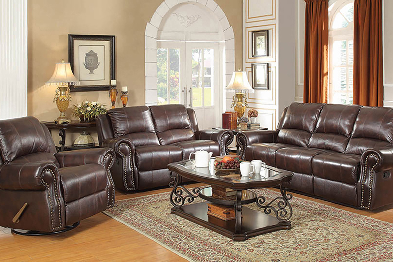 Coaster Sir Rawlinson Nailhead Trim Motion Sofa - Dark Brown