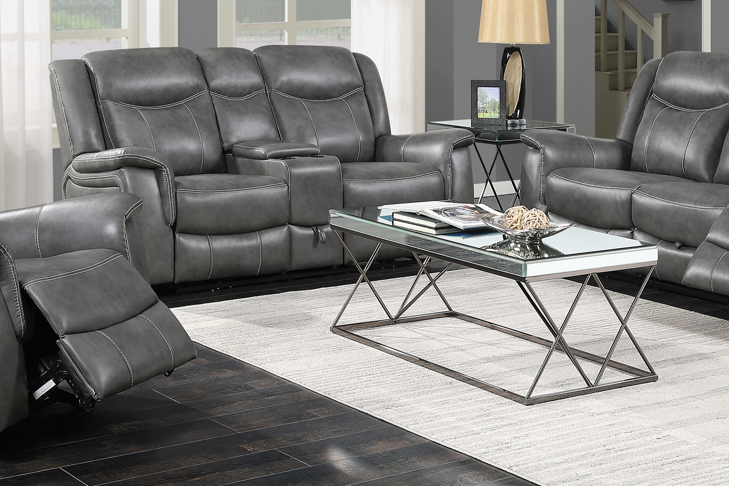 Coaster - Conrad Upholstered Motion Sofa in Gray