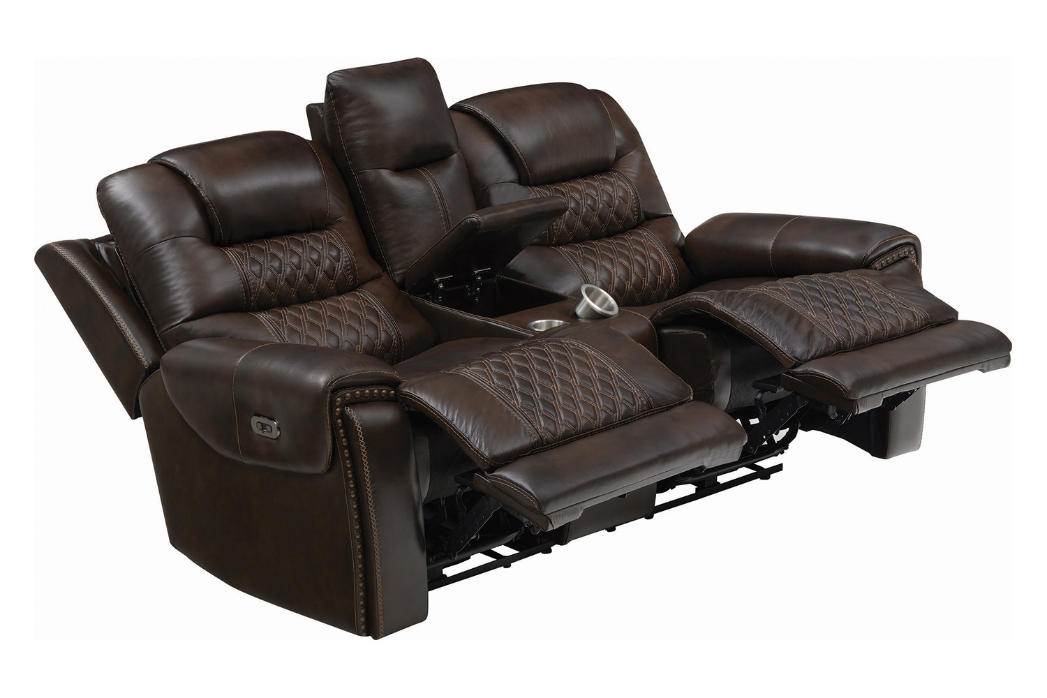 Coaster - North Cushion Back Power Loveseat With Console in Dark Brown