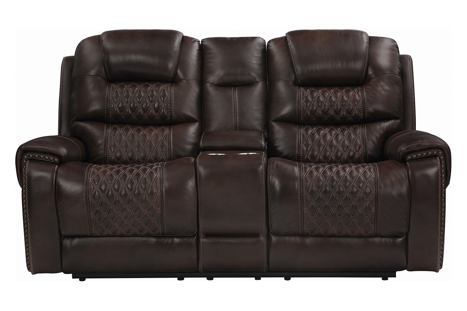 Coaster - North Cushion Back Power Loveseat With Console in Dark Brown