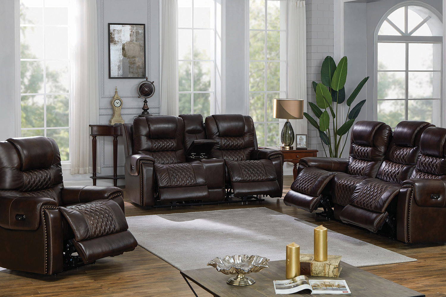 Coaster - North Cushion Back Power Loveseat With Console in Dark Brown