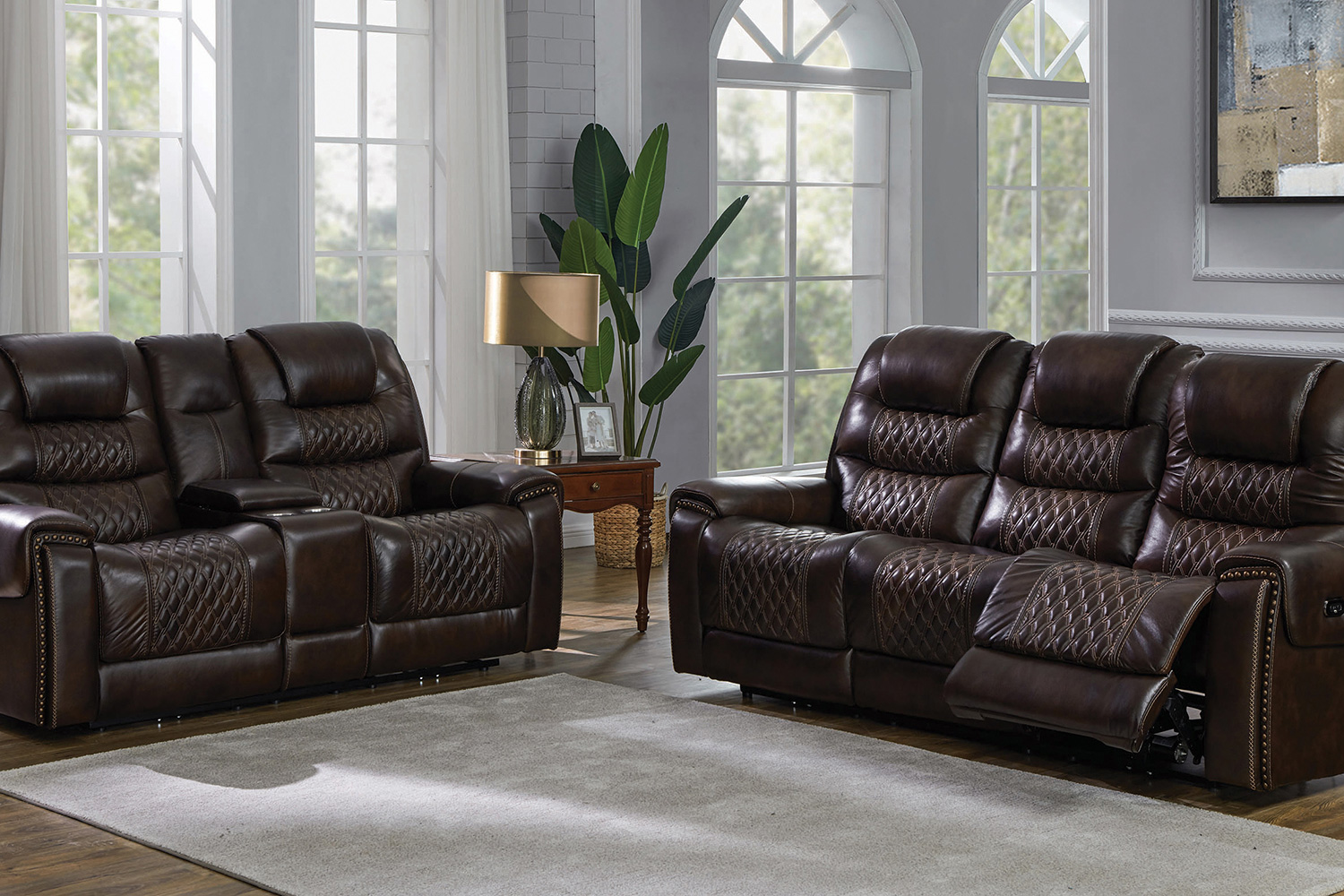 Coaster - North Cushion Back Power Loveseat With Console in Dark Brown