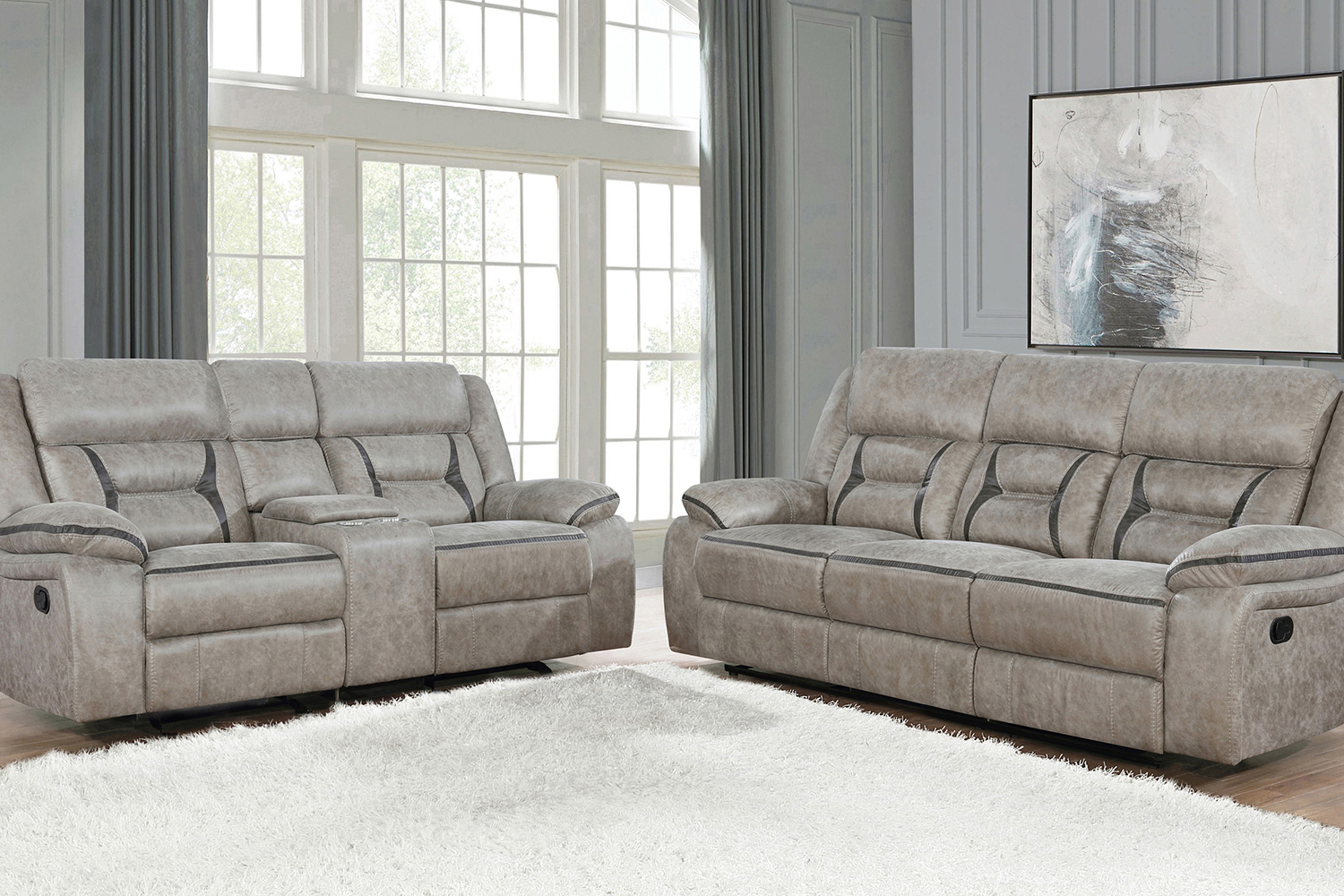 Coaster Greer Upholstered Tufted Back Motion Sofa - Taupe