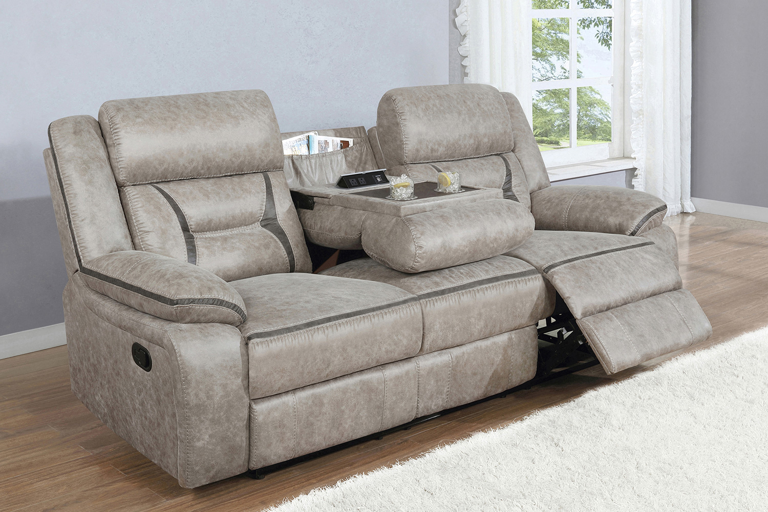 Coaster Greer Upholstered Tufted Back Motion Sofa - Taupe