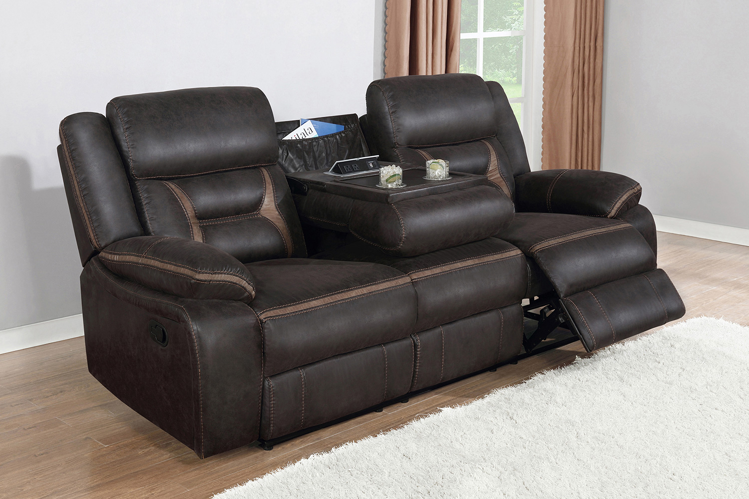 Coaster Greer Upholstered Tufted Back Motion Sofa - Dark Brown