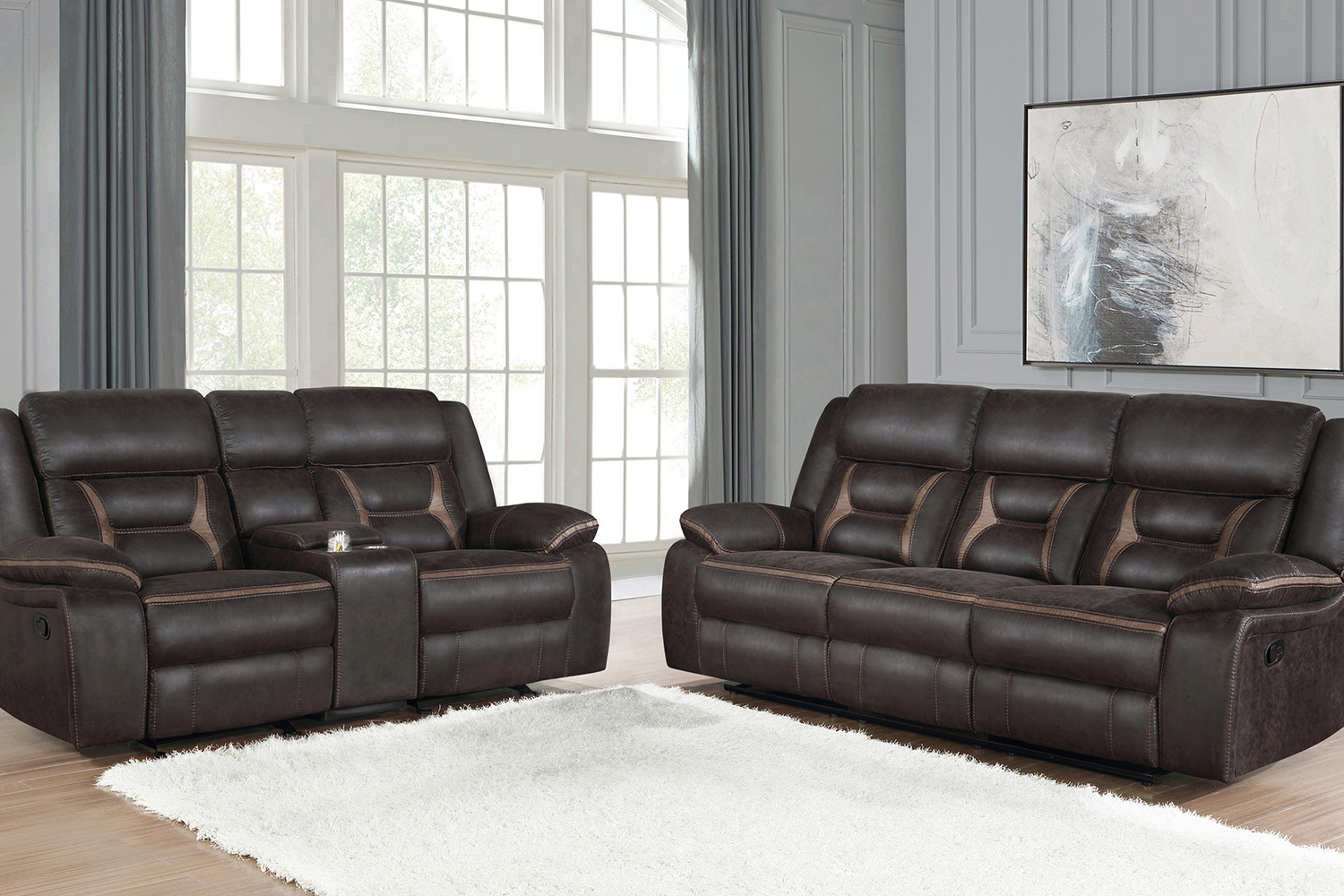 Coaster Greer Upholstered Tufted Back Motion Sofa - Dark Brown