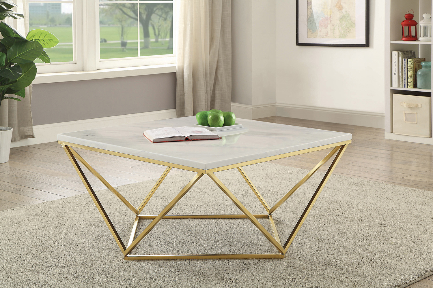 Coaster - Square Coffee Table in White/Gold