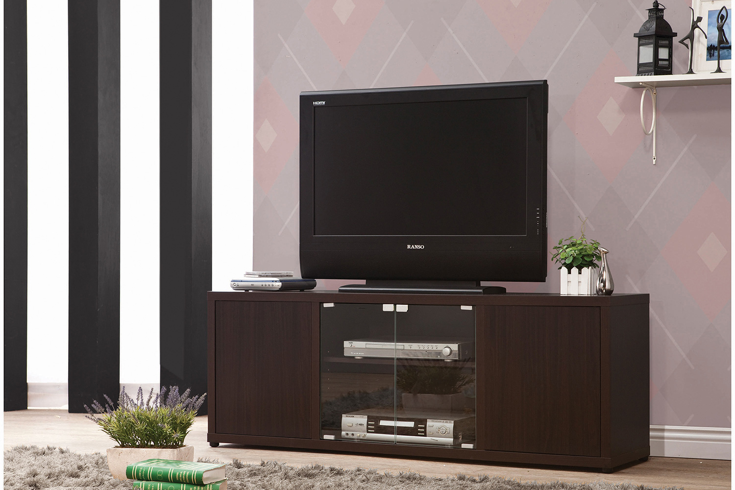 Coaster - Rectangular TV Console With Magnetic-Push Doors in Cappuccino