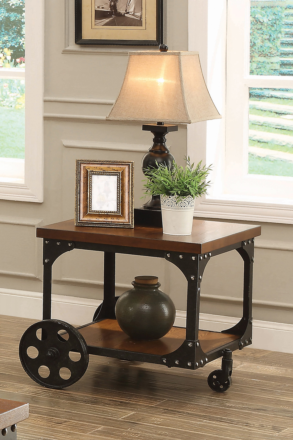 Coaster - Roy End Table With Casters in Rustic Brown