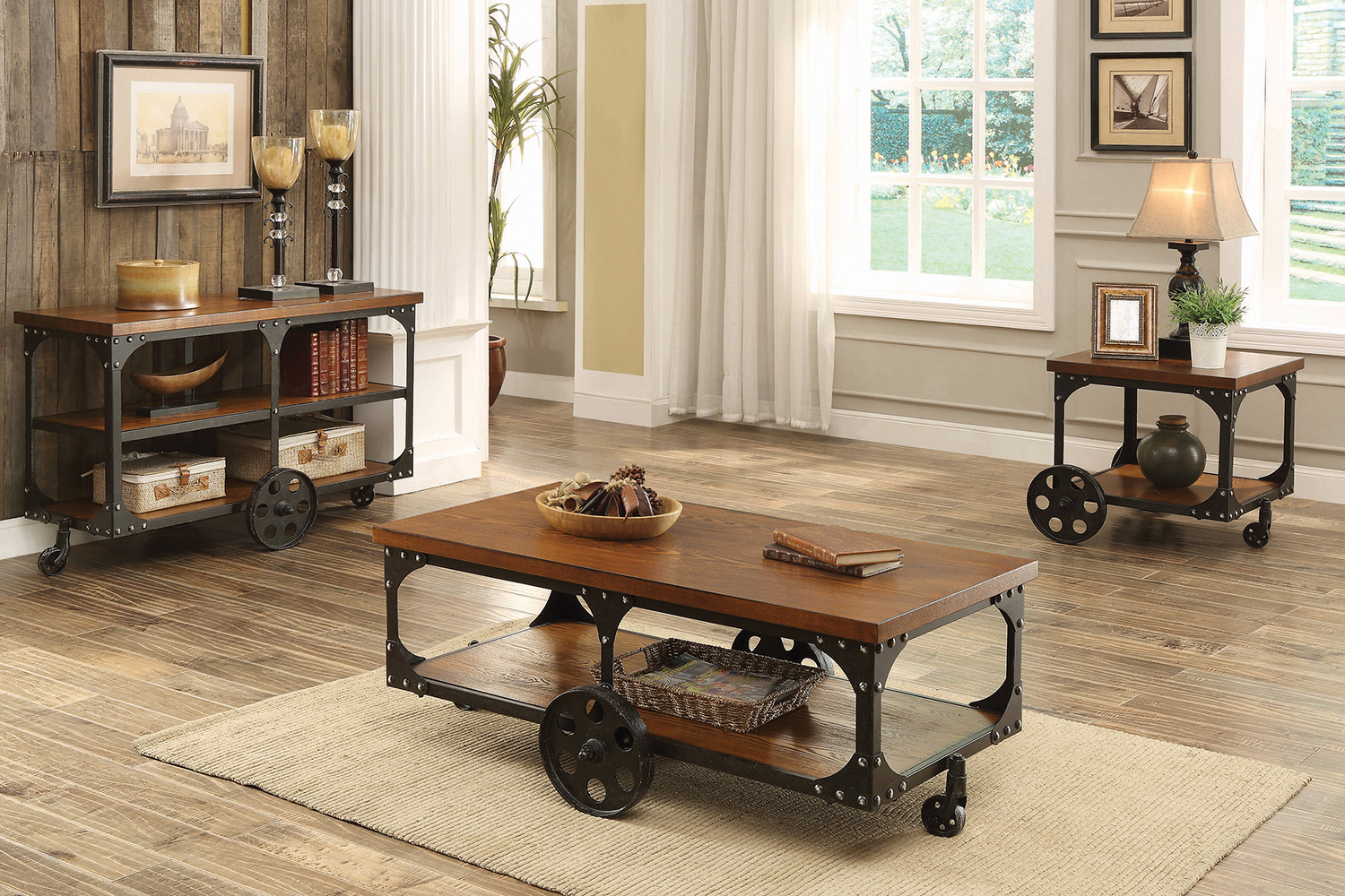 Coaster - Roy End Table With Casters in Rustic Brown