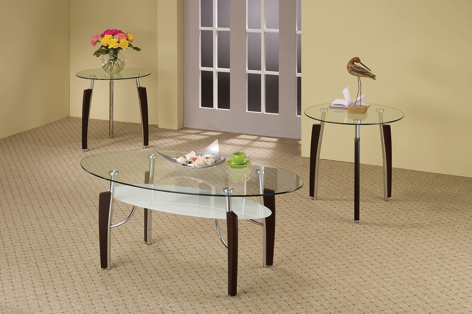 Coaster™ 3-Piece Occasional Table Set - Cappuccino/Chrome