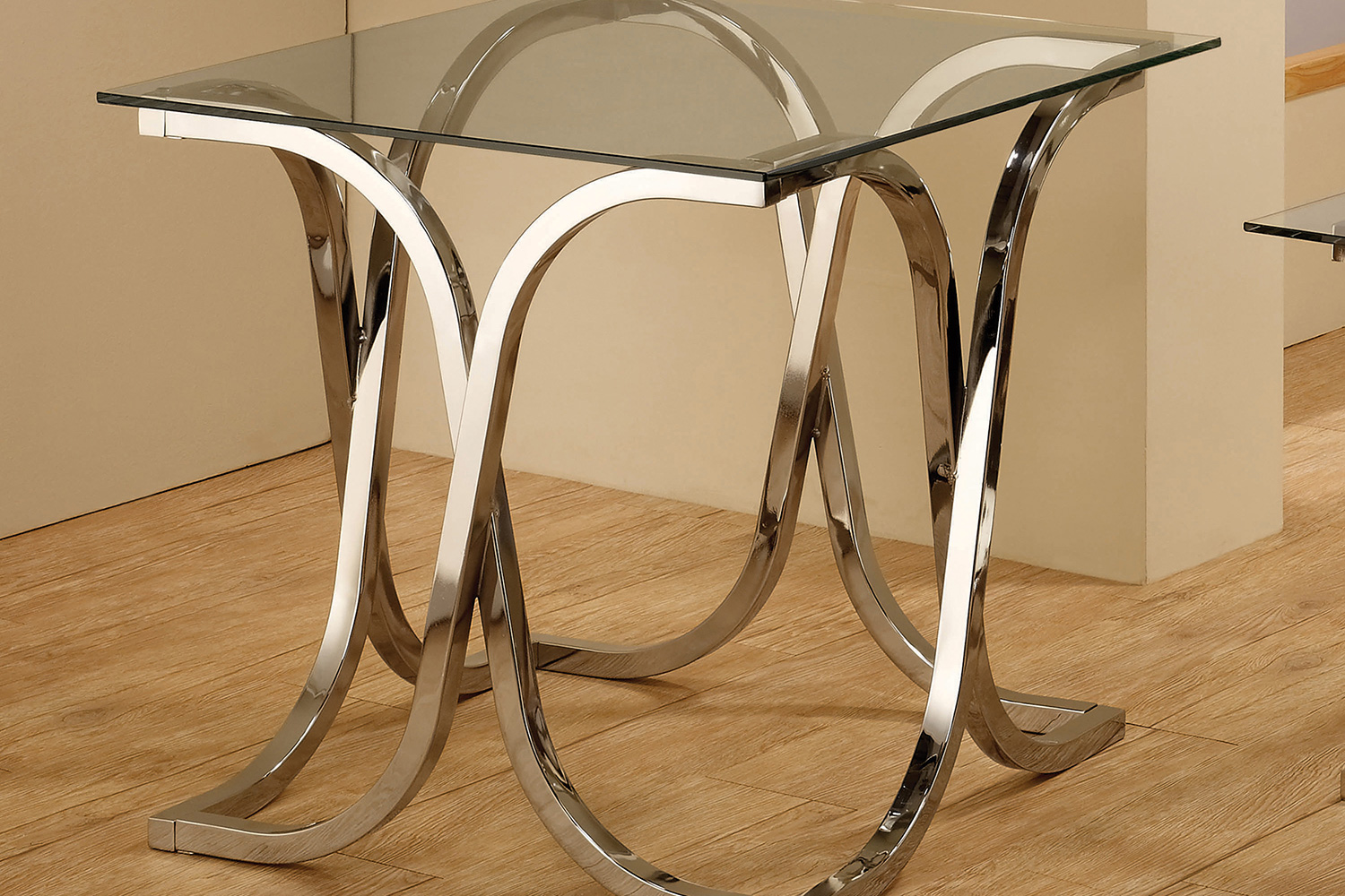 Coaster - Curved X-Shaped End Table in Nickel/Clear