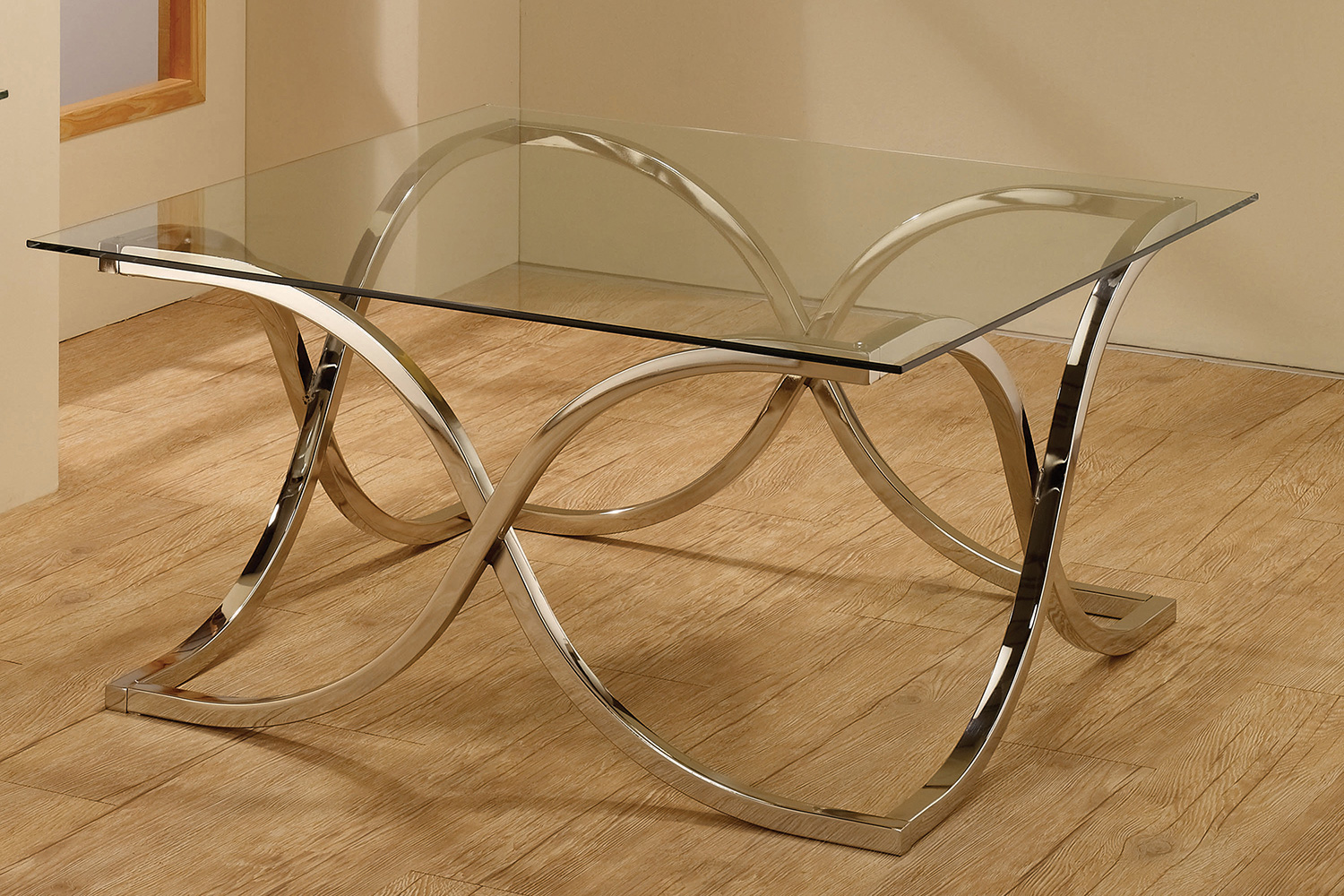 Coaster - Curved X-Shaped Coffee Table in Nickel/Clear