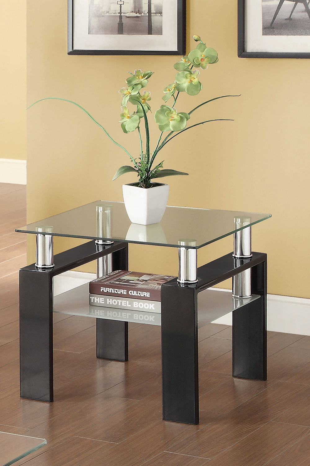 Coaster - Tempered Glass End Table With Shelf in Black