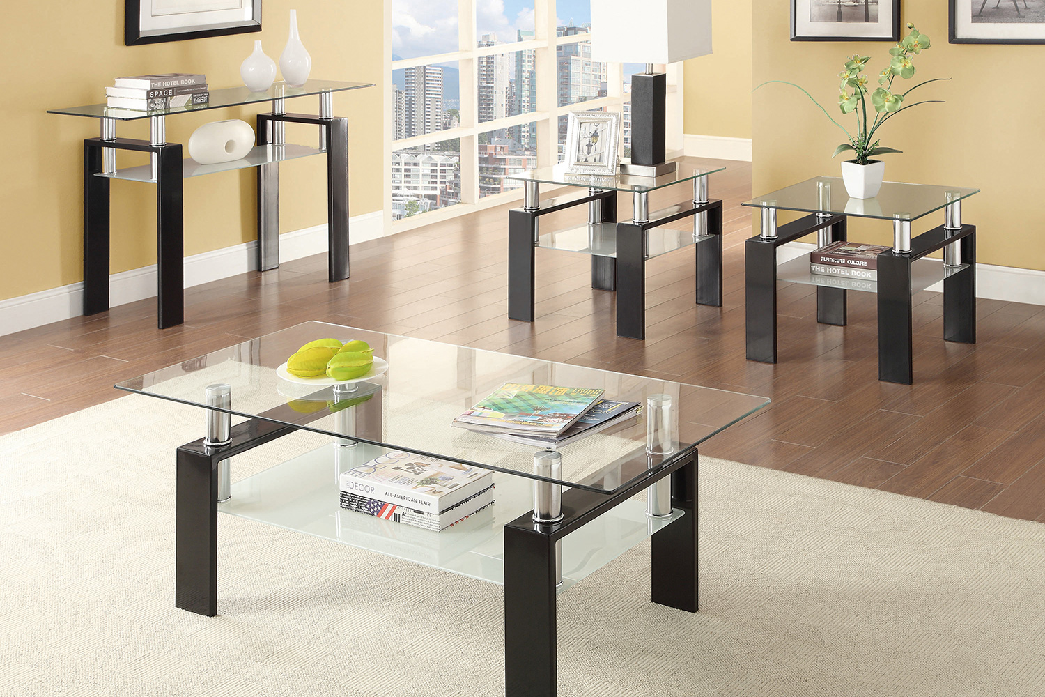 Coaster - Tempered Glass End Table With Shelf in Black