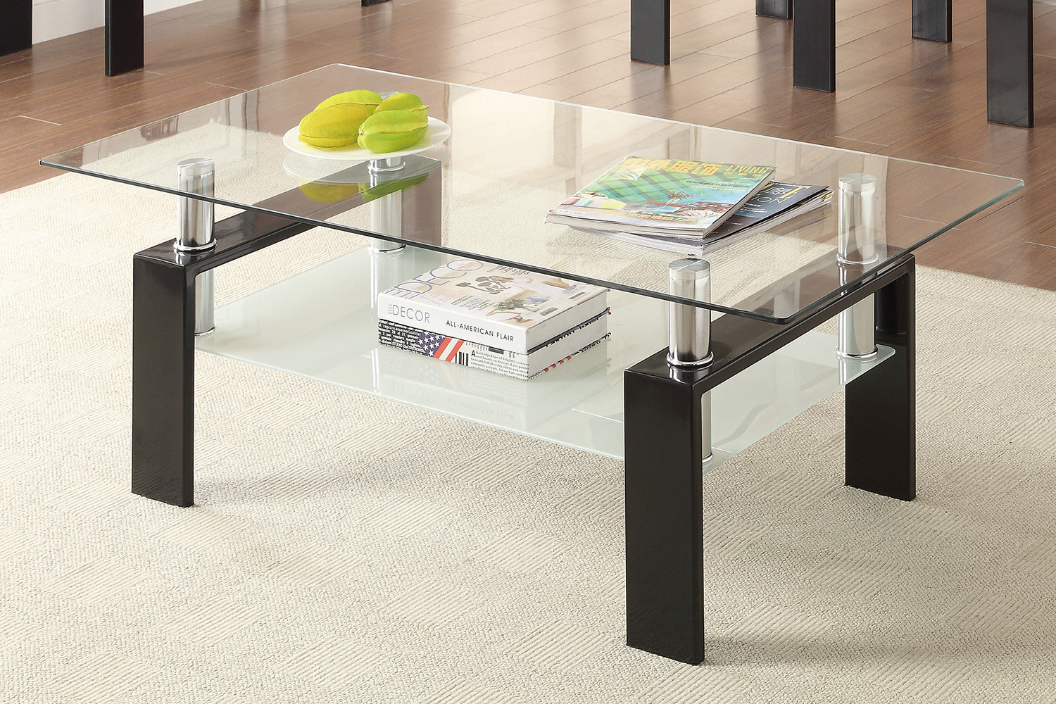 Coaster - Tempered Glass Coffee Table With Shelf in Black