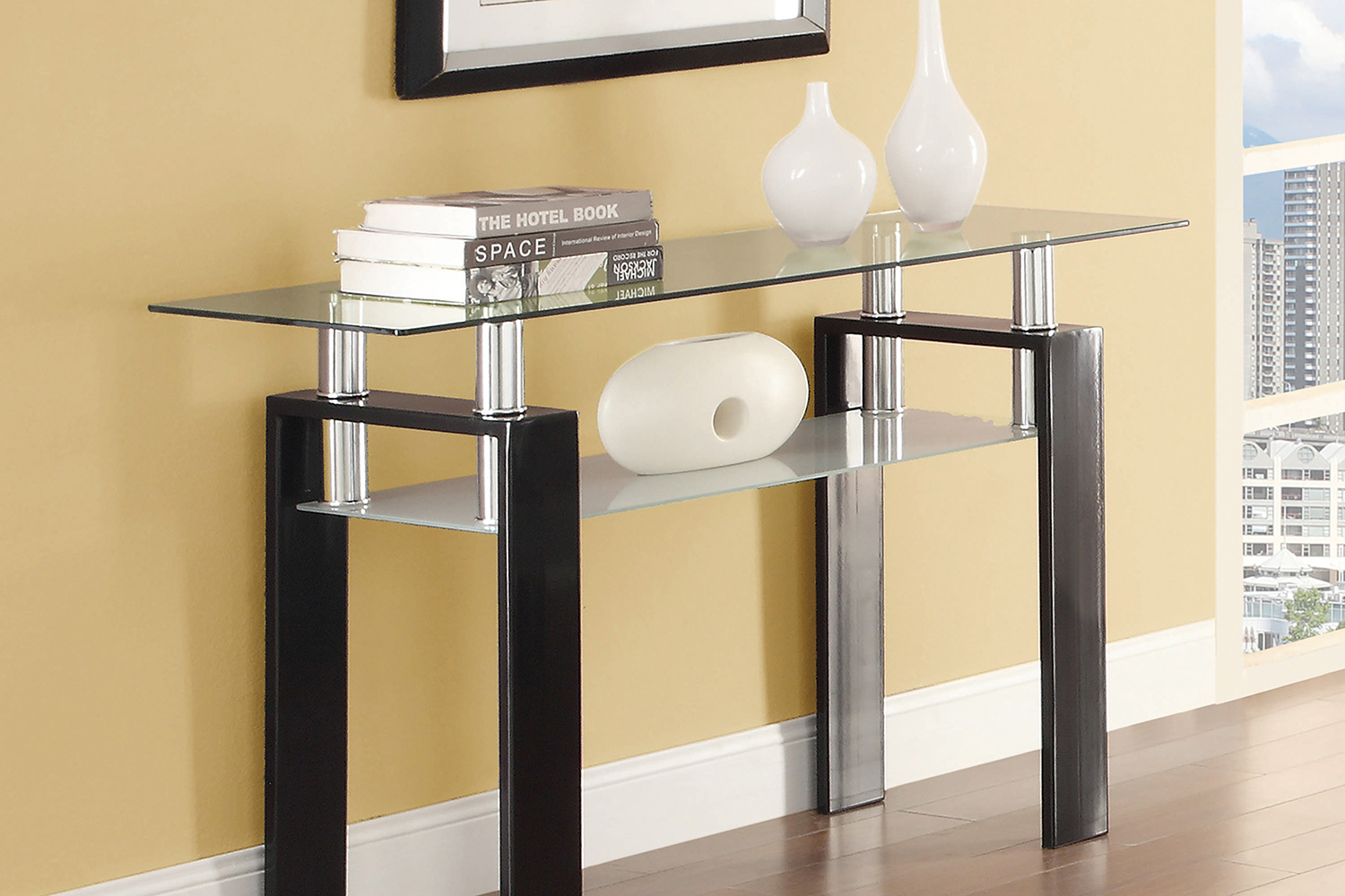 Coaster - Tempered Glass Sofa Table With Shelf in Black