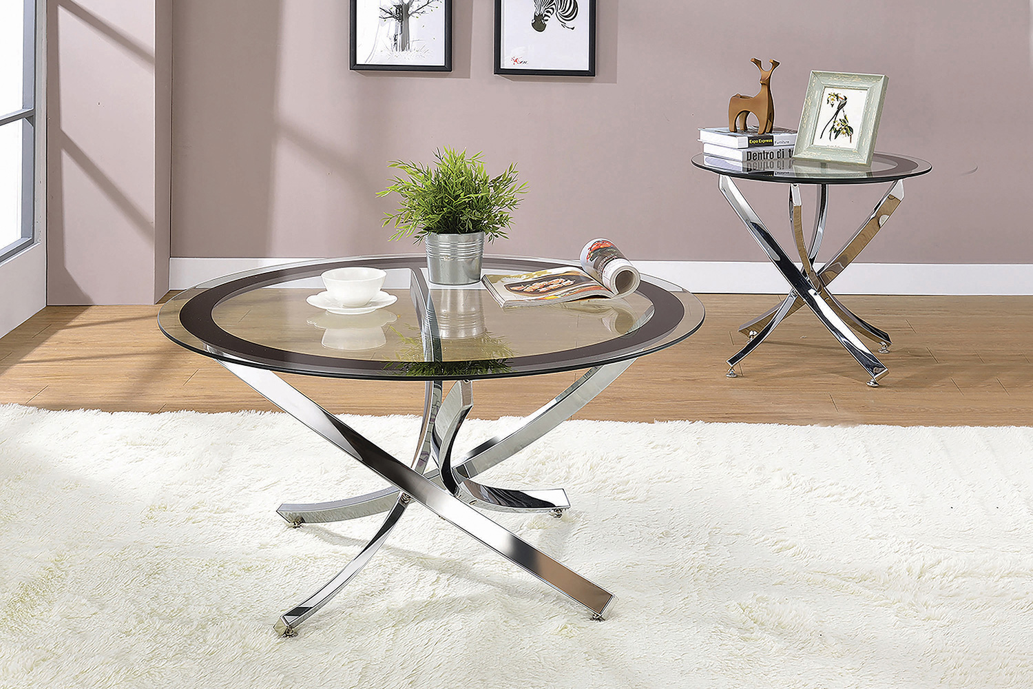 Coaster - Glass Top Coffee Table in Chrome/Black