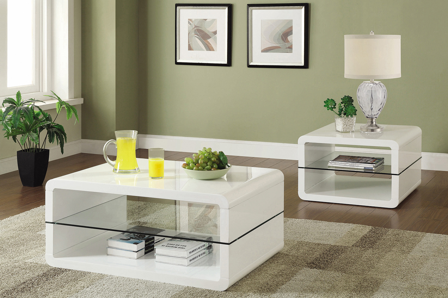 Coaster - Square 2-Shelf End Table in Glossy White