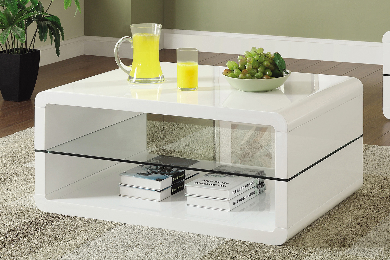 Coaster - Rectangle 2-Shelf Coffee Table in Glossy White