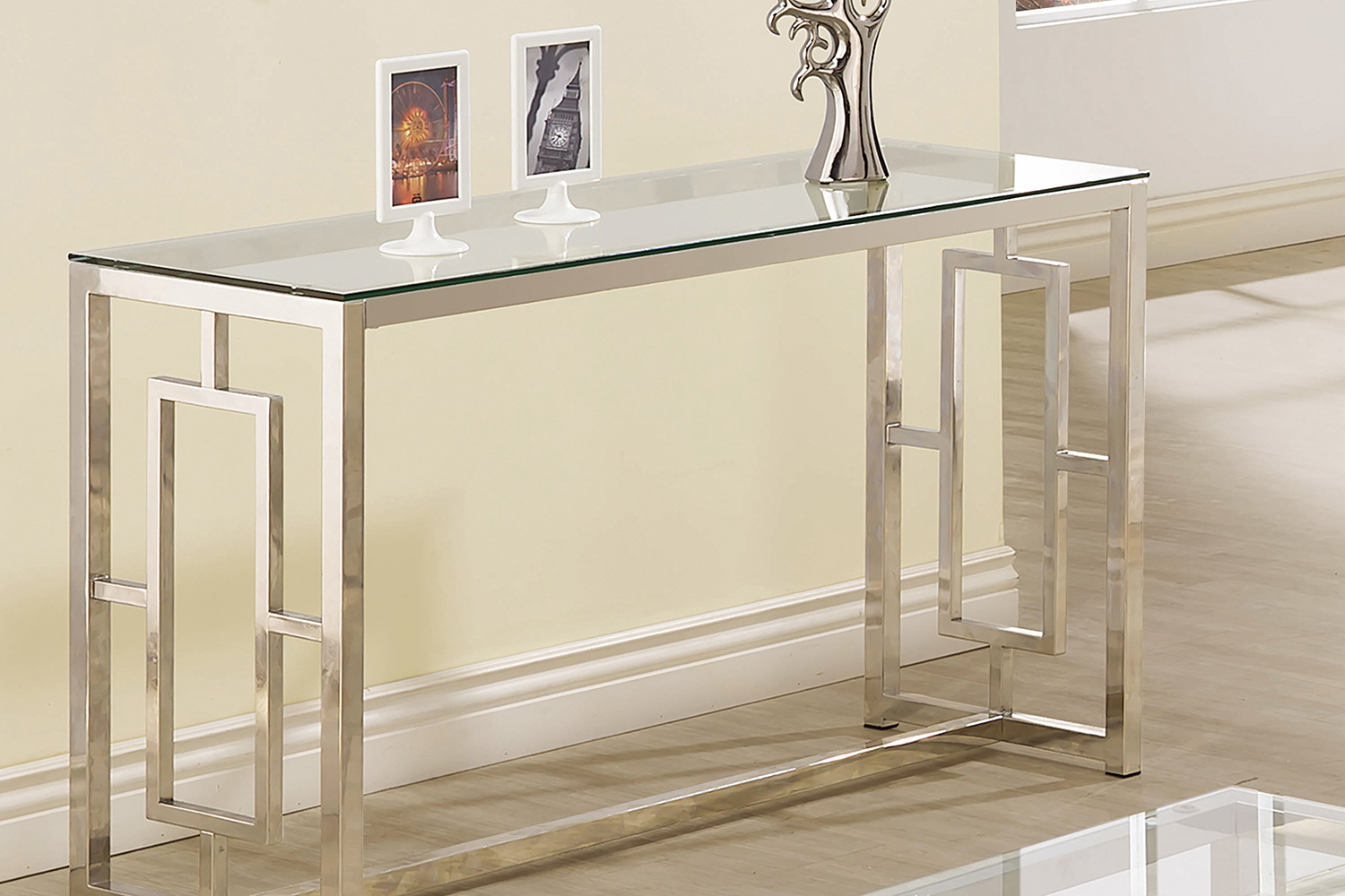 Coaster - Rectangle Glass Top Sofa Table in Nickel