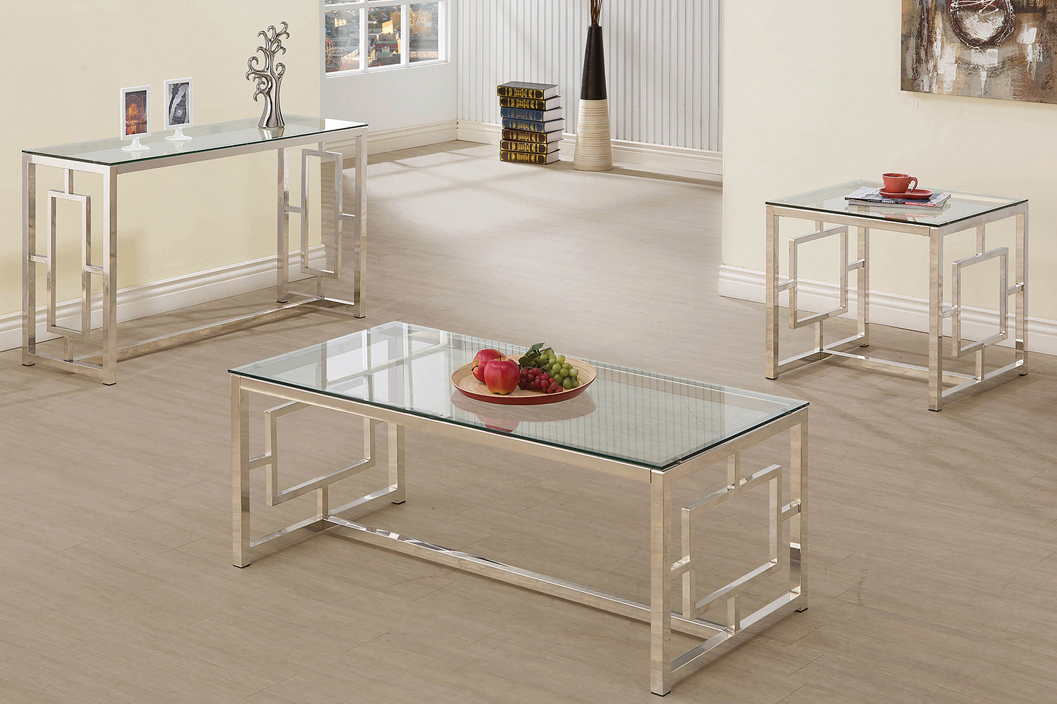 Coaster - Rectangle Glass Top Sofa Table in Nickel