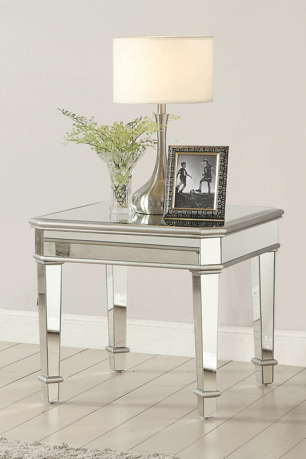 Coaster - Cassandra Square Beveled Top End Table in Silver