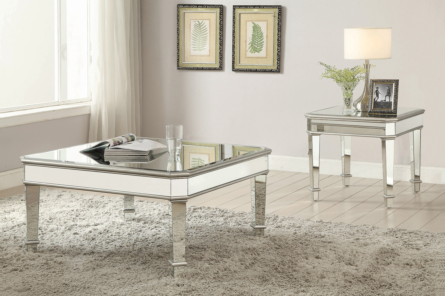 Coaster - Cassandra Square Beveled Top End Table in Silver