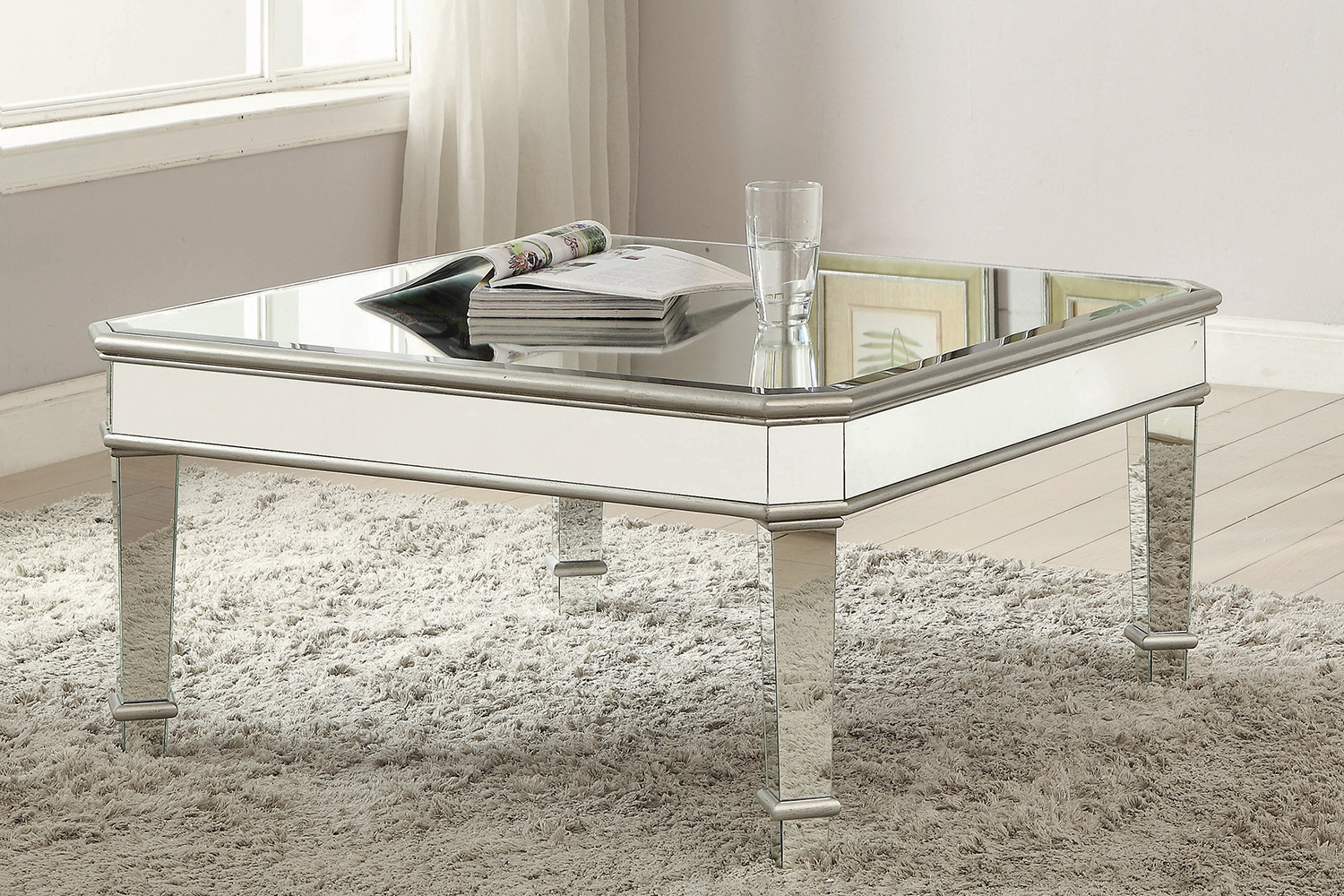 Coaster - Cassandra Square Beveled Top Coffee Table in Silver