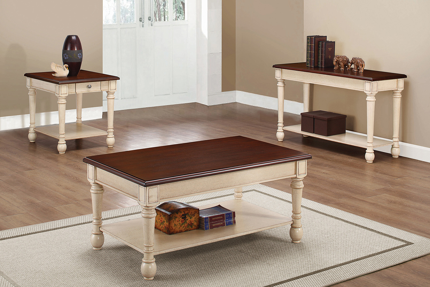 Coaster - Rectangular End Table in Dark Cherry/Antique White