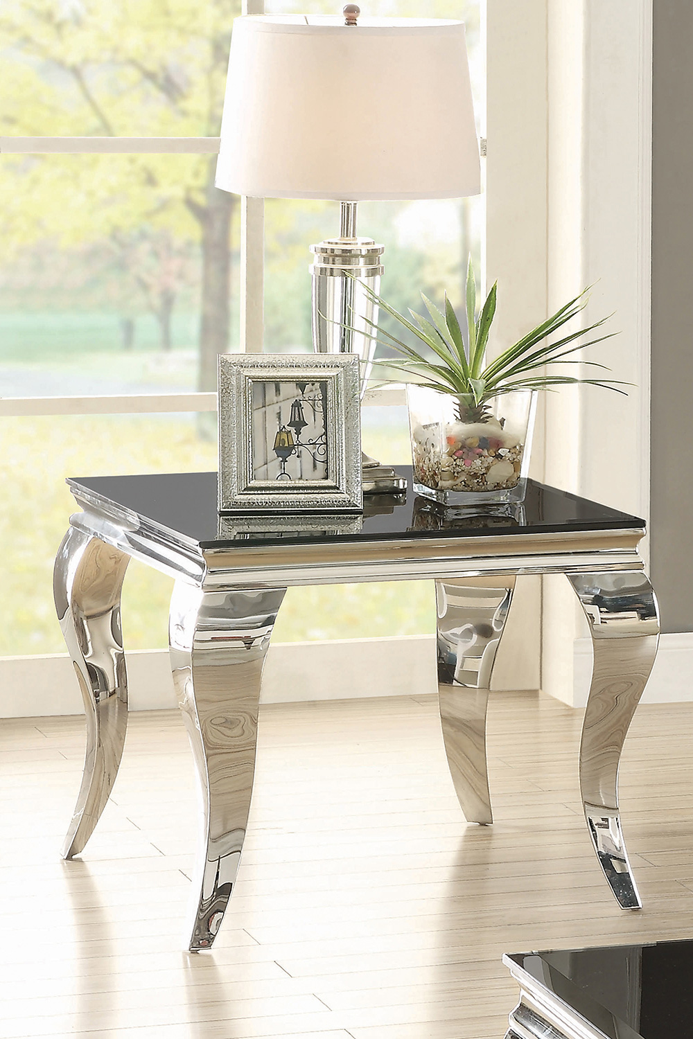 Coaster - Square End Table in Chrome/Black