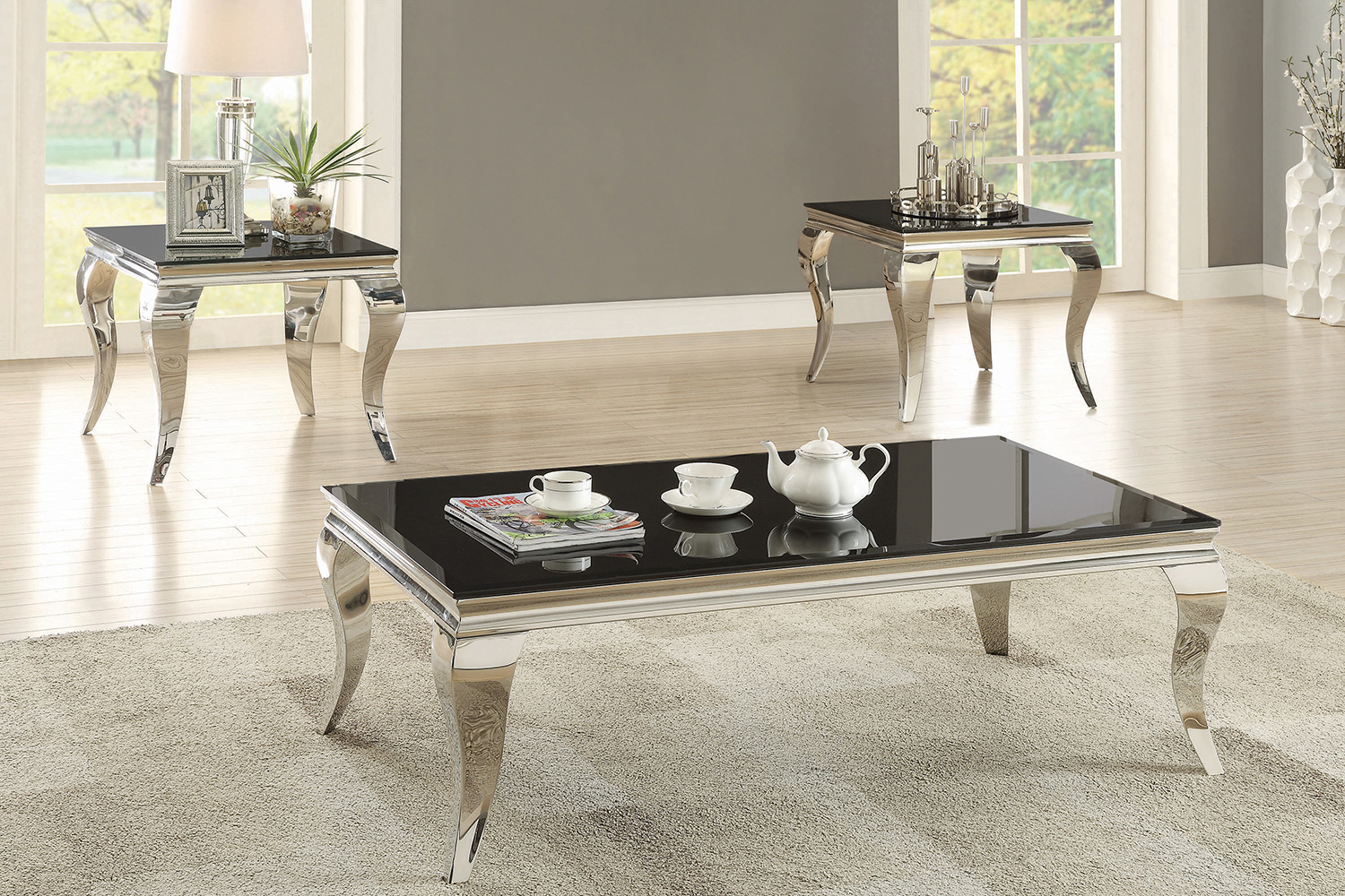 Coaster - Rectangular Coffee Table in Chrome/Black