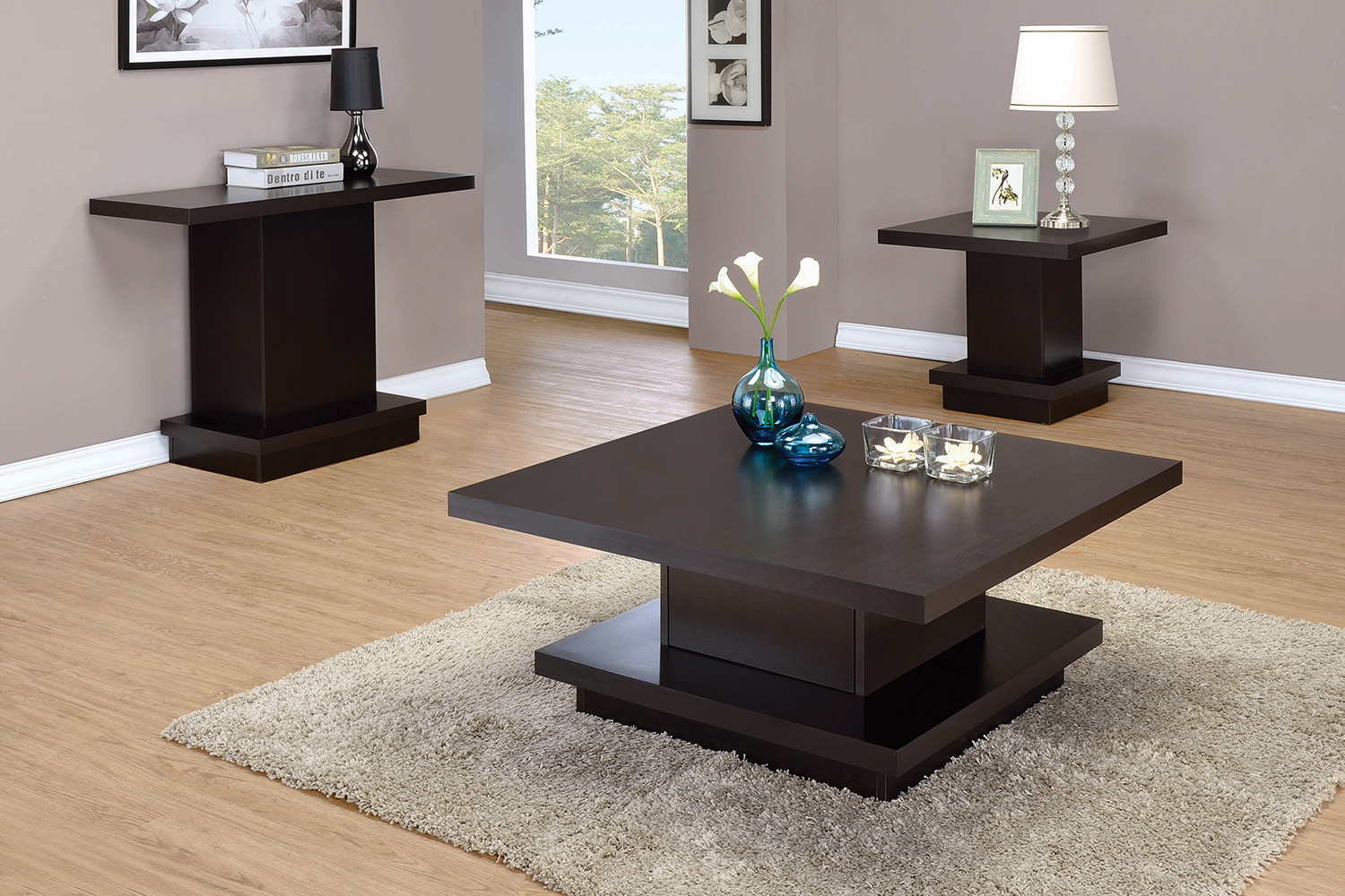 Coaster - Pedestal Square End Table in Cappuccino