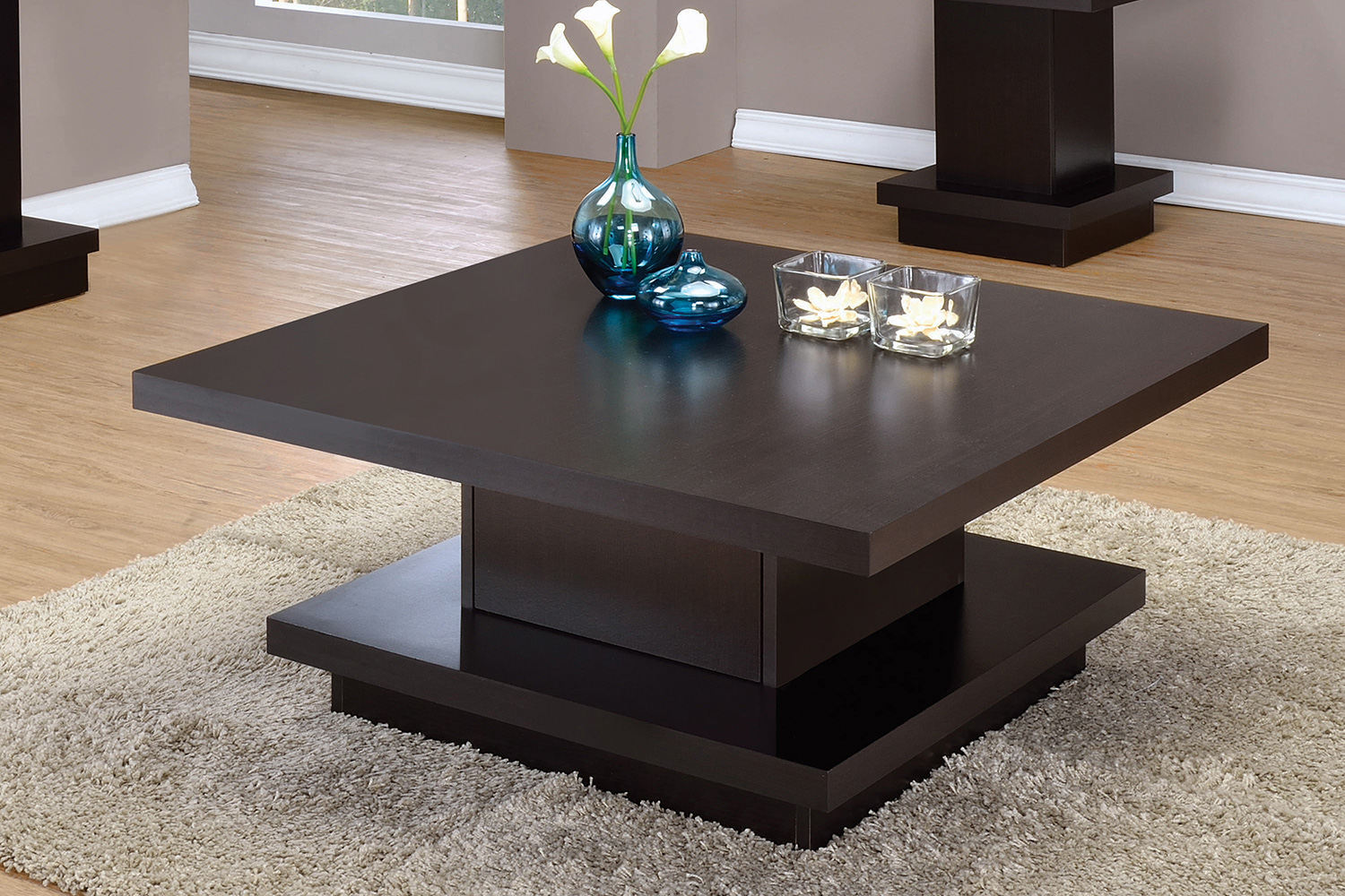 Coaster - Pedestal Square Coffee Table in Cappuccino