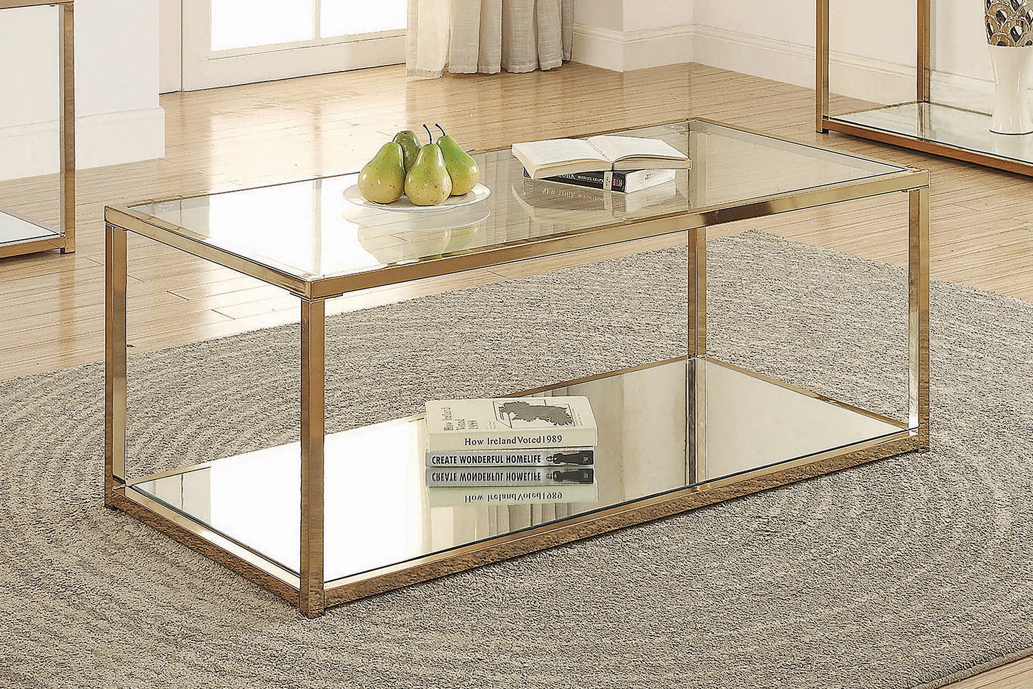 Coaster - Coffee Table With Mirror Shelf in Chocolate Chrome