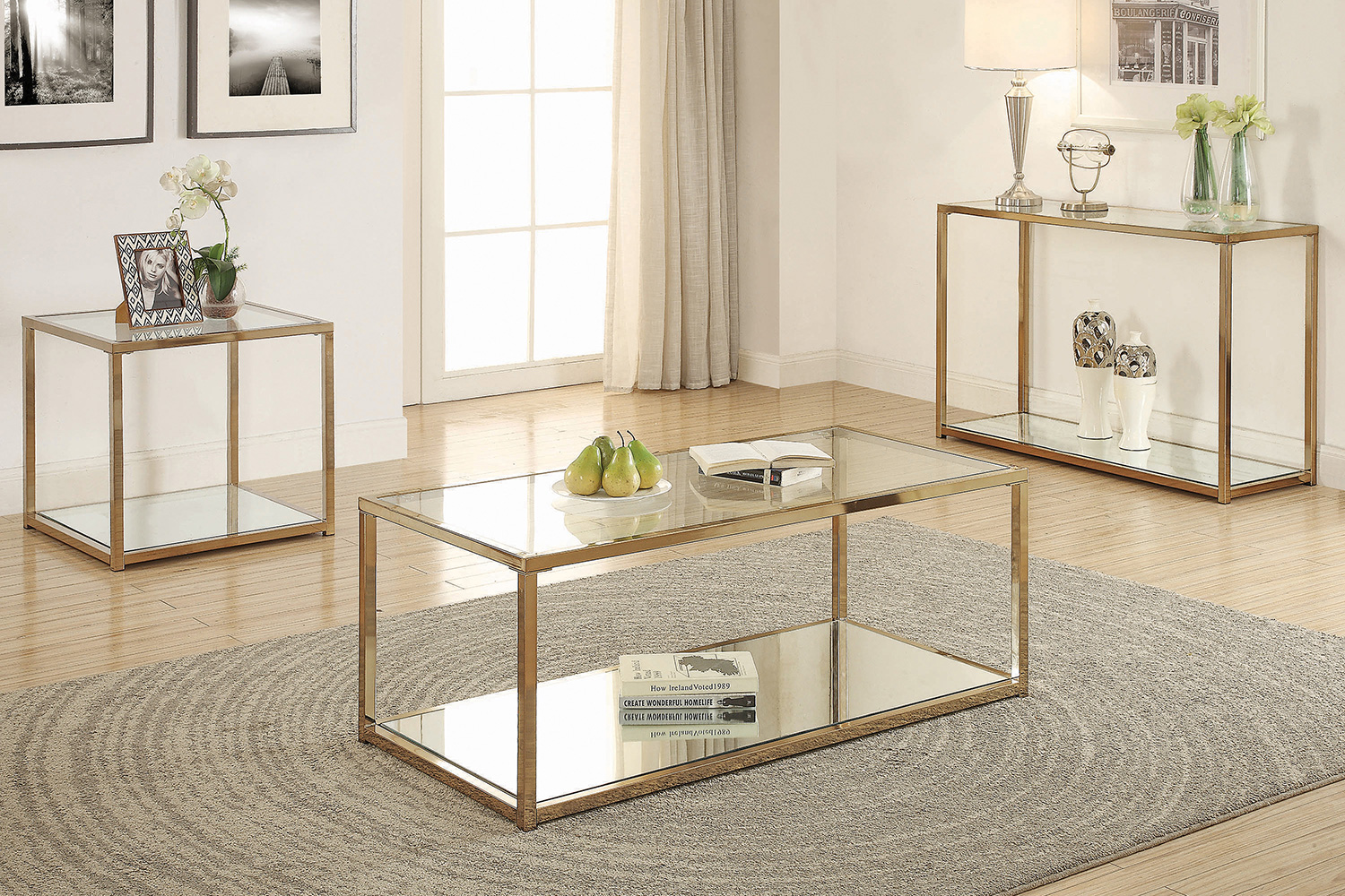 Coaster - Coffee Table With Mirror Shelf in Chocolate Chrome